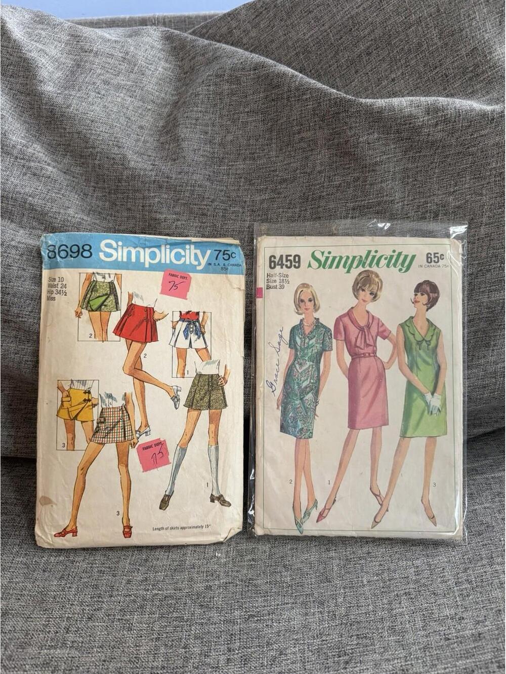 Vintage Simplicity Sewing Patterns Mini Skirt And A Line Dress 1960s Lot of 2